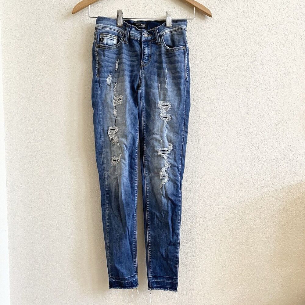 Judy Blue Womens Size 1/25 Patched‎ Rip Skinny Jeans Stretch Raw Hem